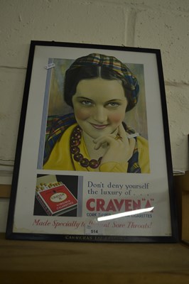 Lot 514 - A Craven A cigarette poster, framed