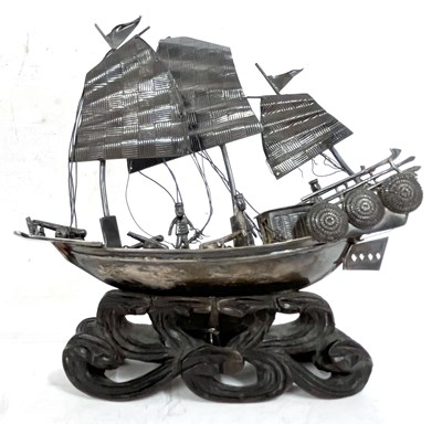 Lot 83 - Qing Dynasty Silver model of a Junk