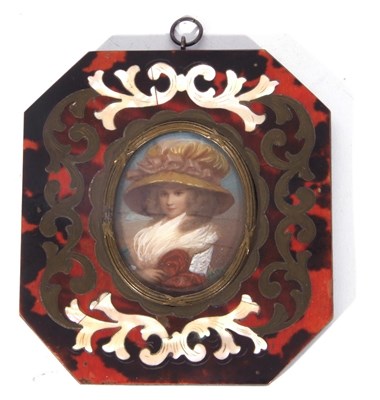 Lot 131 - Miniature portrait of a lady in period costume...