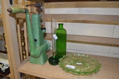 Lot 547 - Green glazed table mincer together with a...