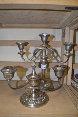 Lot 548 - Three branch silver plated candleabra together...