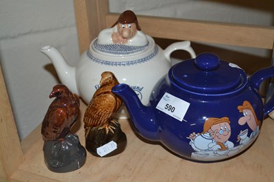 Lot 590 - Two commemorative Tetley teapots together with...