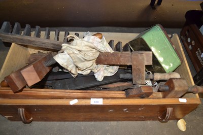 Lot 630 - Box of assorted workshop items to include hand...