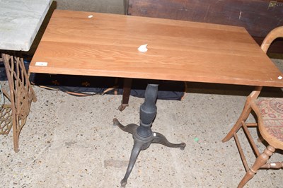 Lot 316 - Cast base pedestal pub table with oak top