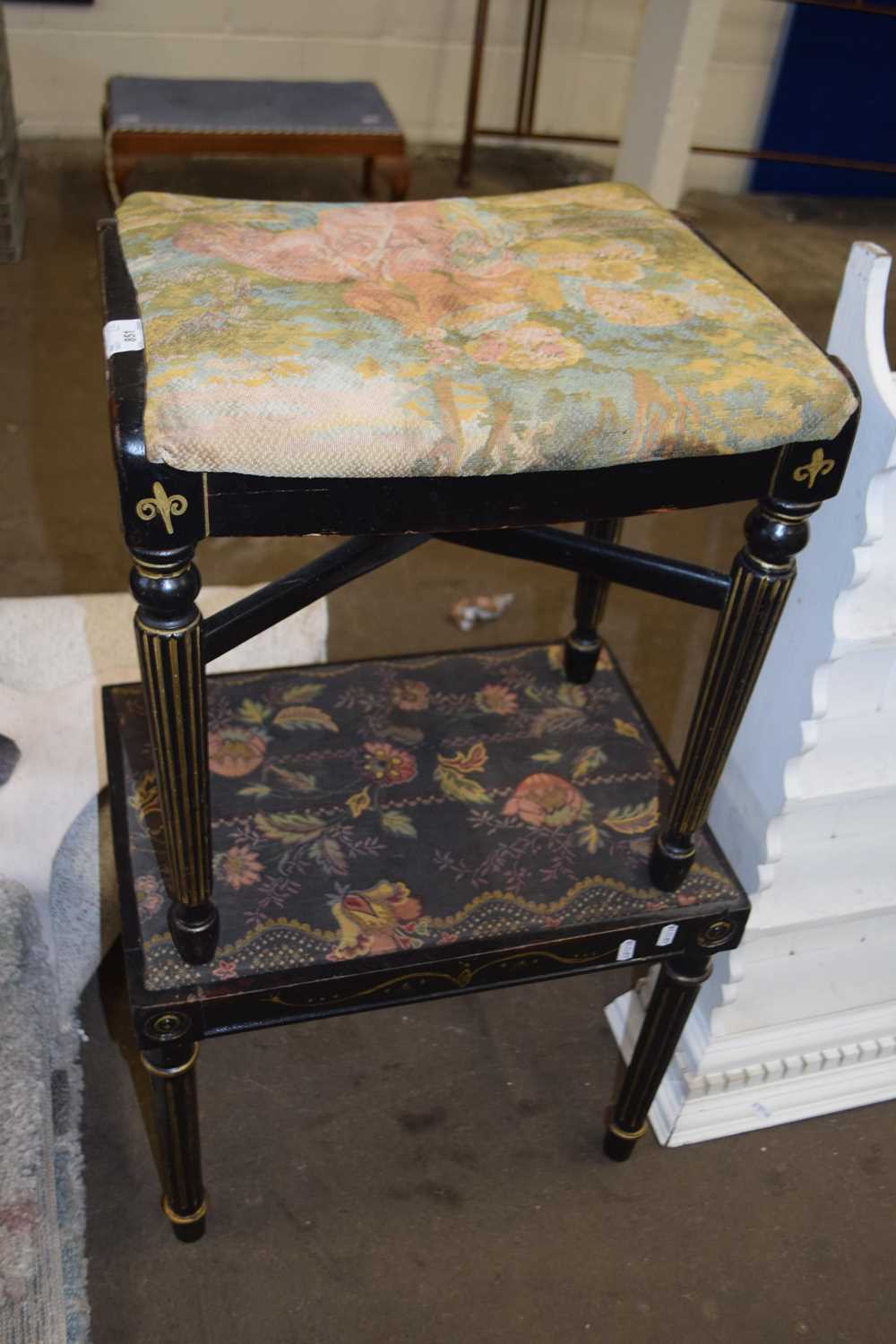 Lot 851 - Two small footstools with black painted frames