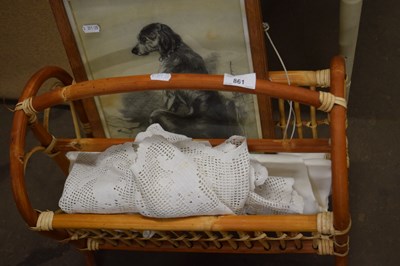 Lot 861 - Magazine rack, a framed study of a lurcher etc