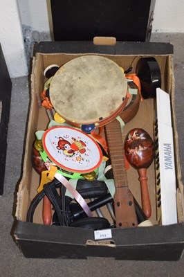 Lot 713 - Box of assorted musical instruments and a...