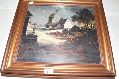 Lot 244 - Landscape of a windmill with stormy skies, oil...