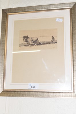 Lot 262 - Ox and ploughing, engraving, framed and glazed