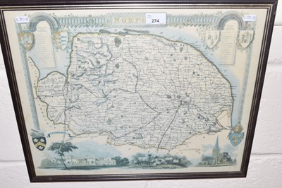 Lot 274 - Reproduction map of Norfolk, framed and glazed