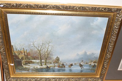 Lot 280 - Skating on a frozen river, reproduction print...