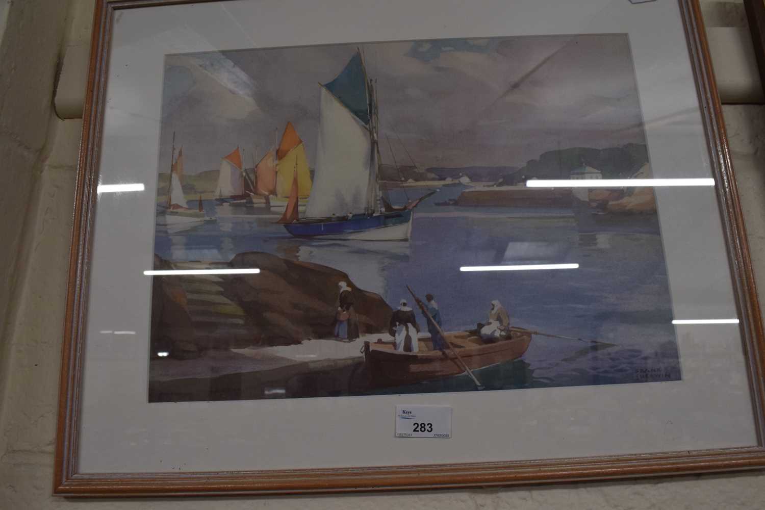 Lot 283 - Boats in a harbour by Frank Sherwin,...