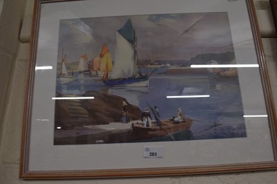 Lot 283 - Boats in a harbour by Frank Sherwin,...