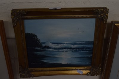 Lot 299 - Waves breaking on the shore, oil on canvas in...