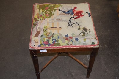 Lot 871 - Mahogany framed stool with tapestry top and X...