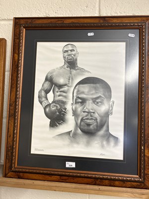 Lot 220 - Monochrome print, boxer Mike Tyson, framed and...