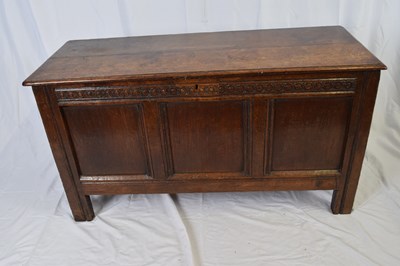 Lot 304 - 18th century oak coffer with two board hinged...