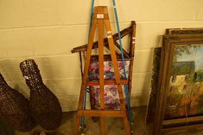 Lot 336 - TWO FOLDING EASELS AND A SMALL BAMBOO FRAMED...