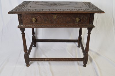 Lot 318 - 18th century and later oak side table with...