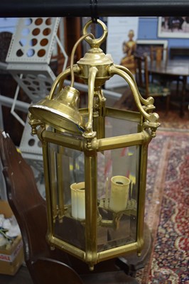 Lot 360 - Hexagonal brass and glass mounted lantern...