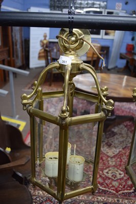 Lot 361 - Hexagonal brass and glass mounted lantern...