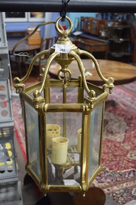 Lot 362 - Hexagonal brass and glass mounted lantern...