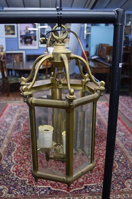 Lot 363 - Hexagonal brass and glass mounted lantern...