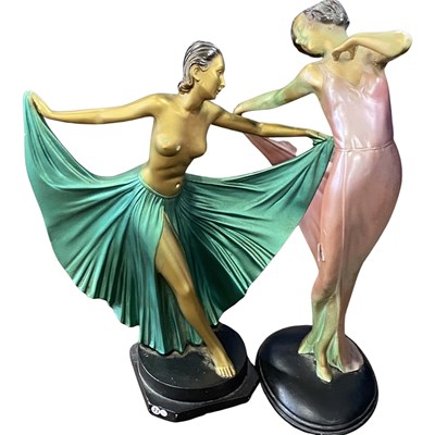 Lot 374 - Two painted plaster Art Deco models of ladies...