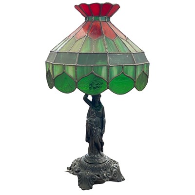 Lot 405 - Tiffany style metal figural table lamp and...