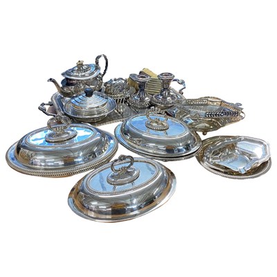 Lot 407 - Quantity of mainly silver plated wares, tray,...