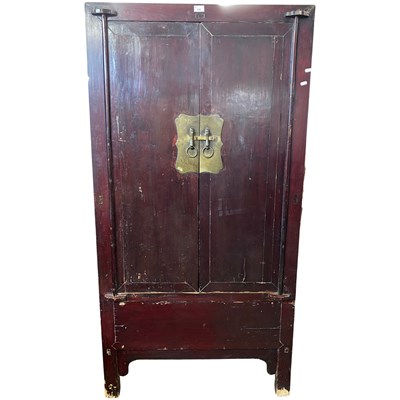 Lot 516 - Antique Chinese stained elm wardrobe with two...