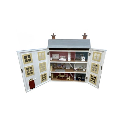 Lot 345 - A hand painted wooden child's dolls house,...