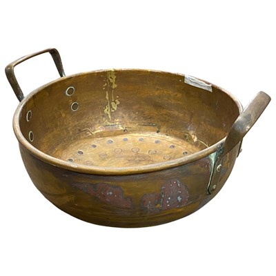 Lot 553 - Copper double handled pan 37cm wide