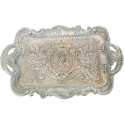 Lot 495 - Metal tray commemorating Queen Victoria's...