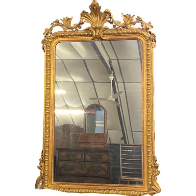 Lot 591 - Large gilt framed over mantel mirror of...