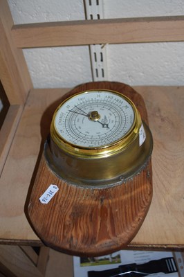 Lot 63 - Brass cased barometer on wooden back