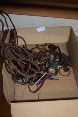 Lot 77 - Box of craftsman made iron and leather...