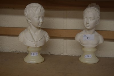 Lot 82 - Pair of small Italian busts on polished marble...