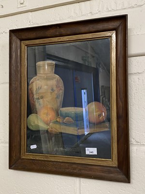 Lot 245 - Still life study vase, other objects and fruit...