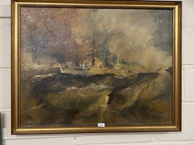 Lot 250 - Nikolas, ship in rough seas, oil on canvas,...