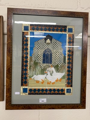 Lot 262 - Contemporary fabric collage picture of geese...