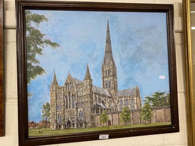 Lot 263 - Contemporary school study of cathedral, oil on...