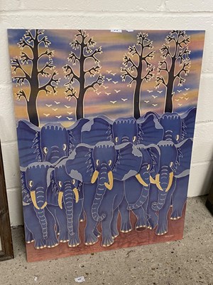 Lot 272 - Contemporary fabric picture of an elephant family