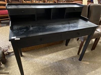 Lot 358 - Modern black painted writing table with two...