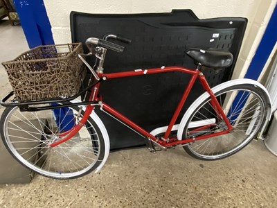 Lot 367 - Vintage red painted bicycle with basket