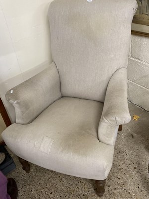 Lot 383 - Grey upholstered armchair on turned legs