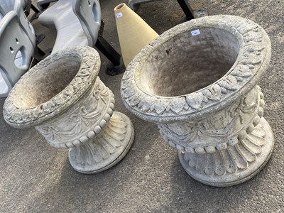 Lot 403 - Pair of large concrete garden urns, 62cm diameter