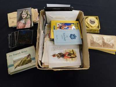 Lot 346 - Box assorted picture postcards and ephemera,...