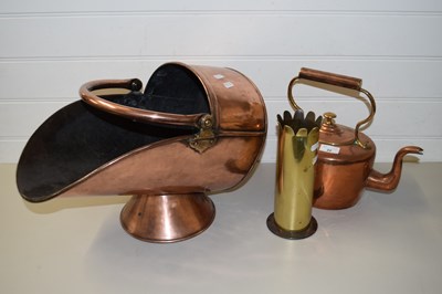 Lot 22 - COPPER COAL CHUTE, COPPER KETTLE AND A BRASS...