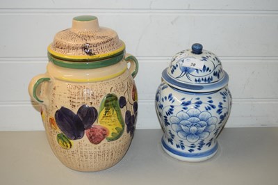 Lot 28 - RUMTOPF POT PLUS FURTHER BLUE AND WHITE JAR